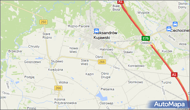 mapa Ośno gmina Aleksandrów Kujawski, Ośno gmina Aleksandrów Kujawski na mapie Targeo