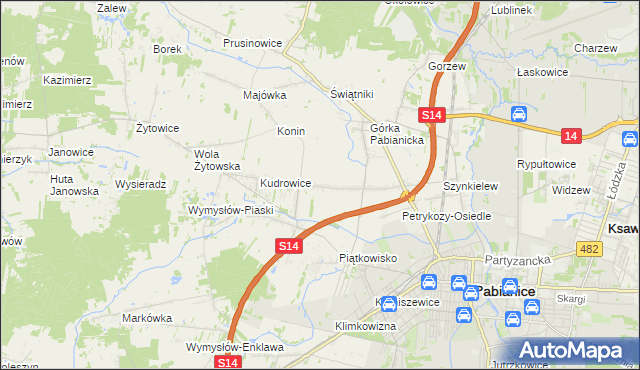 mapa Petrykozy gmina Pabianice, Petrykozy gmina Pabianice na mapie Targeo