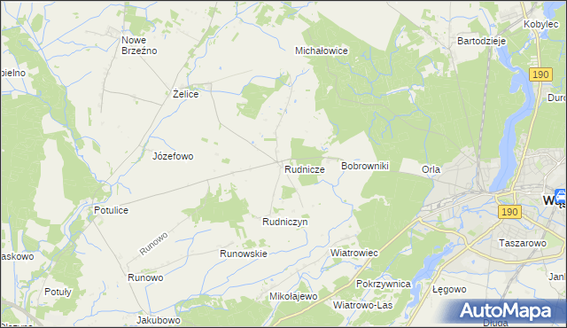 mapa Rudnicze gmina Wągrowiec, Rudnicze gmina Wągrowiec na mapie Targeo