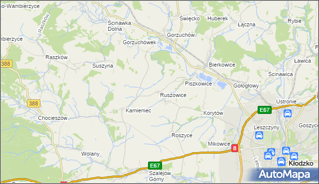 mapa Ruszowice gmina Kłodzko, Ruszowice gmina Kłodzko na mapie Targeo