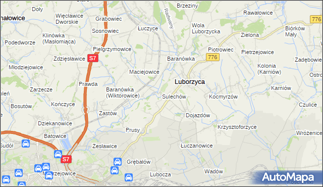 mapa Sulechów gmina Kocmyrzów-Luborzyca, Sulechów gmina Kocmyrzów-Luborzyca na mapie Targeo