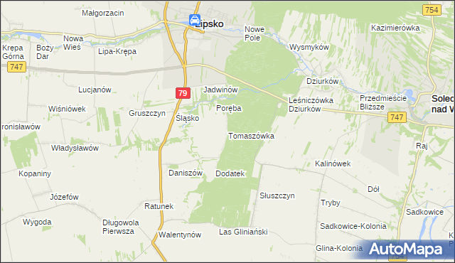 mapa Tomaszówka gmina Lipsko, Tomaszówka gmina Lipsko na mapie Targeo