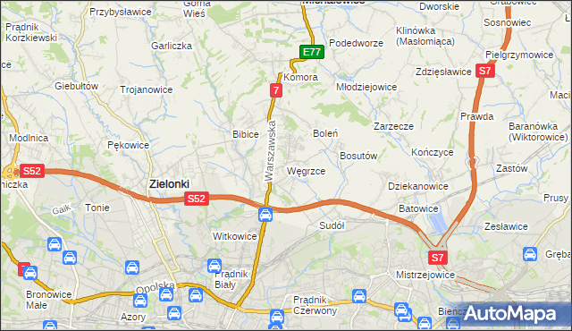 mapa Węgrzce gmina Zielonki, Węgrzce gmina Zielonki na mapie Targeo