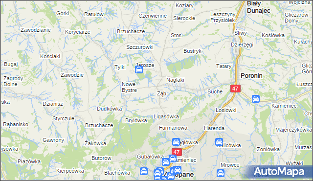 mapa Ząb, Ząb na mapie Targeo