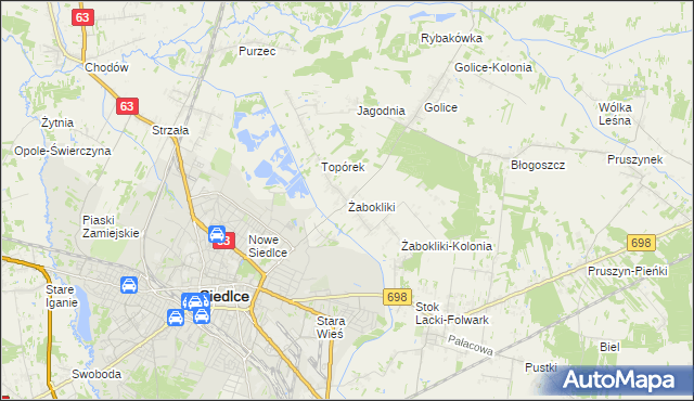 mapa Żabokliki gmina Siedlce, Żabokliki gmina Siedlce na mapie Targeo