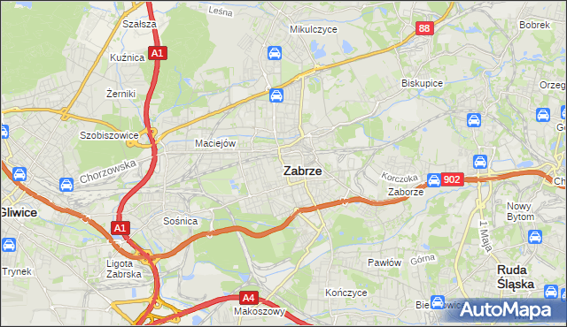 mapa Zabrza, Zabrze na mapie Targeo