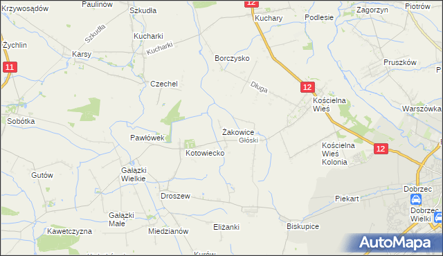 mapa Żakowice gmina Nowe Skalmierzyce, Żakowice gmina Nowe Skalmierzyce na mapie Targeo