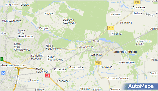 mapa Antoniówka gmina Jedlnia-Letnisko, Antoniówka gmina Jedlnia-Letnisko na mapie Targeo