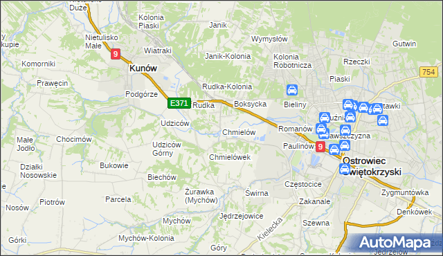 mapa Chmielów gmina Bodzechów, Chmielów gmina Bodzechów na mapie Targeo