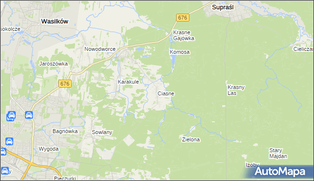 mapa Ciasne gmina Supraśl, Ciasne gmina Supraśl na mapie Targeo