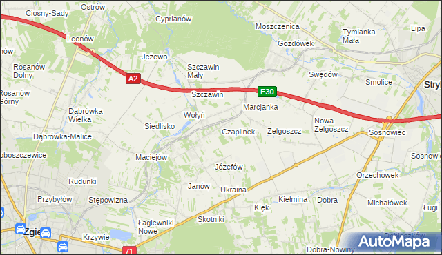 mapa Czaplinek gmina Zgierz, Czaplinek gmina Zgierz na mapie Targeo
