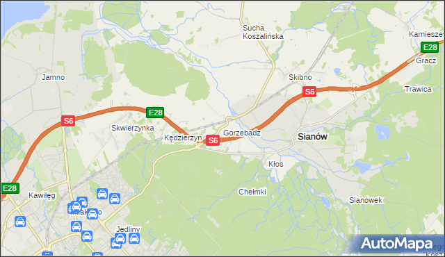 mapa Gorzebądz gmina Sianów, Gorzebądz gmina Sianów na mapie Targeo