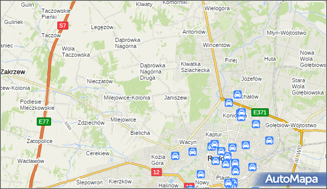 mapa Janiszew gmina Zakrzew, Janiszew gmina Zakrzew na mapie Targeo