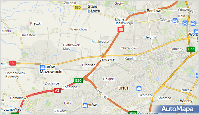 mapa Jawczyce gmina Ożarów Mazowiecki, Jawczyce gmina Ożarów Mazowiecki na mapie Targeo