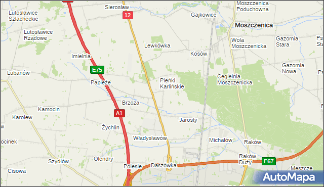 mapa Karlin gmina Moszczenica, Karlin gmina Moszczenica na mapie Targeo