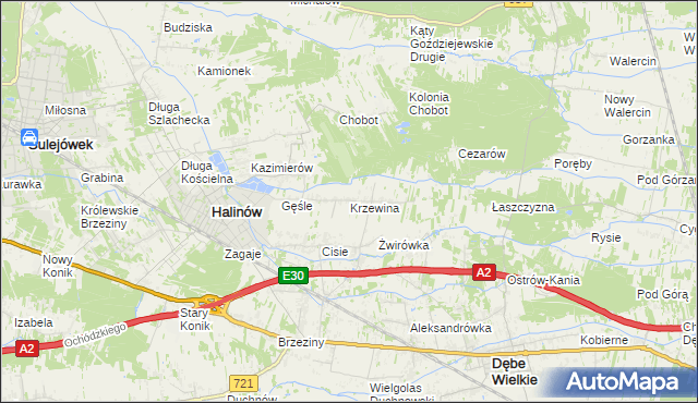 mapa Krzewina gmina Halinów, Krzewina gmina Halinów na mapie Targeo