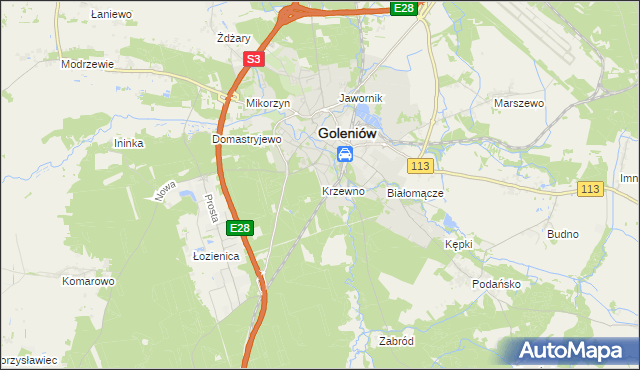 mapa Krzewno gmina Goleniów, Krzewno gmina Goleniów na mapie Targeo