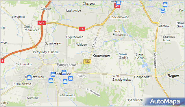 mapa Ksawerów powiat pabianicki, Ksawerów powiat pabianicki na mapie Targeo