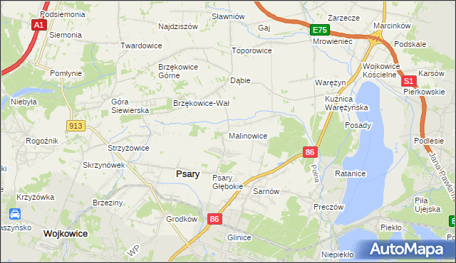 mapa Malinowice, Malinowice na mapie Targeo