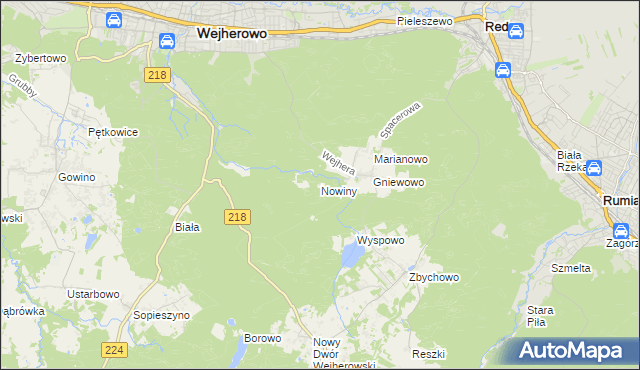 mapa Nowiny gmina Wejherowo, Nowiny gmina Wejherowo na mapie Targeo