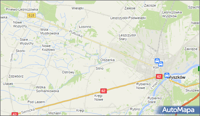 mapa Olszanka gmina Wyszków, Olszanka gmina Wyszków na mapie Targeo