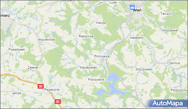 mapa Pilchowice gmina Wleń, Pilchowice gmina Wleń na mapie Targeo