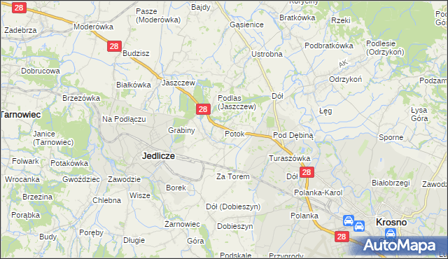 mapa Potok gmina Jedlicze, Potok gmina Jedlicze na mapie Targeo