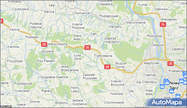 mapa Trzetrzewina, Trzetrzewina na mapie Targeo