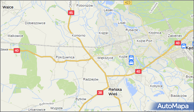 mapa Większyce, Większyce na mapie Targeo