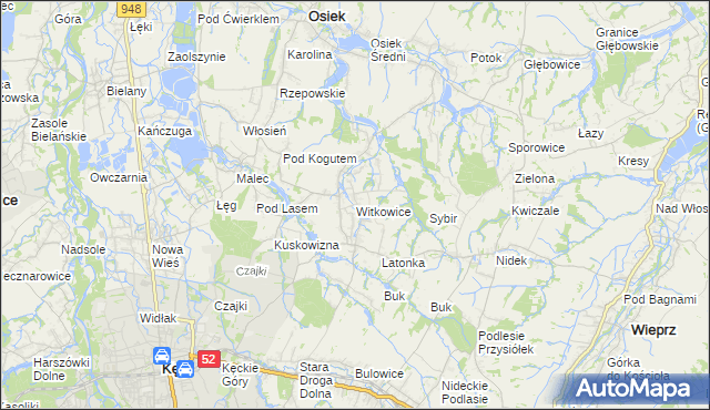 mapa Witkowice gmina Kęty, Witkowice gmina Kęty na mapie Targeo