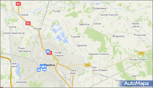 mapa Żabokliki gmina Siedlce, Żabokliki gmina Siedlce na mapie Targeo