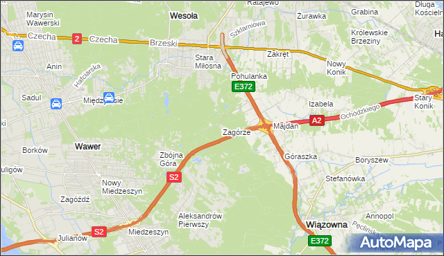 mapa Zagórze gmina Wiązowna, Zagórze gmina Wiązowna na mapie Targeo
