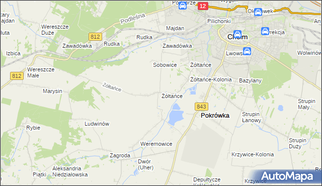 mapa Żółtańce, Żółtańce na mapie Targeo