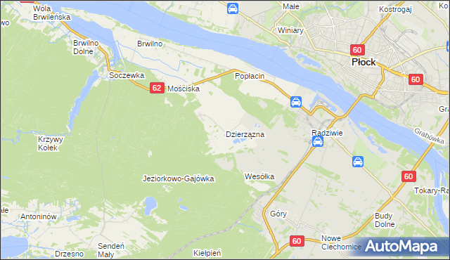 mapa Dzierzązna gmina Nowy Duninów, Dzierzązna gmina Nowy Duninów na mapie Targeo