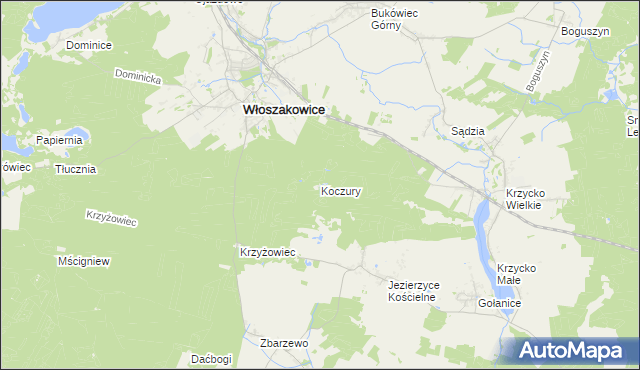 mapa Koczury gmina Włoszakowice, Koczury gmina Włoszakowice na mapie Targeo