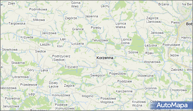 mapa Korzenna, Korzenna na mapie Targeo