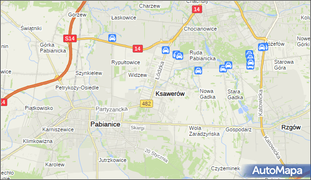 mapa Ksawerów powiat pabianicki, Ksawerów powiat pabianicki na mapie Targeo