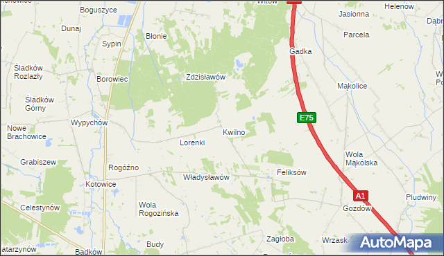 mapa Kwilno gmina Zgierz, Kwilno gmina Zgierz na mapie Targeo