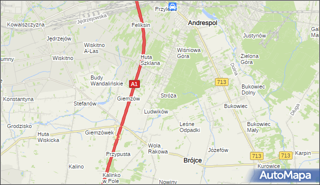 mapa Stróża gmina Andrespol, Stróża gmina Andrespol na mapie Targeo