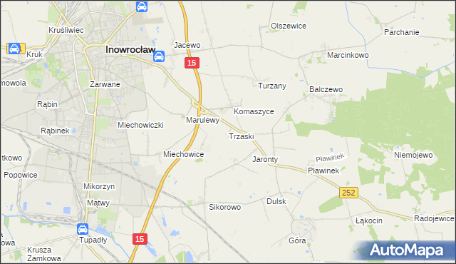 mapa Trzaski gmina Inowrocław, Trzaski gmina Inowrocław na mapie Targeo