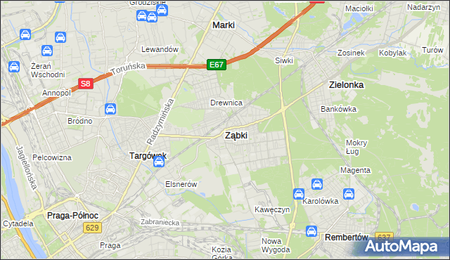 mapa Ząbki powiat wołomiński, Ząbki powiat wołomiński na mapie Targeo