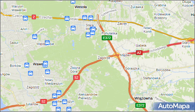 mapa Zagórze gmina Wiązowna, Zagórze gmina Wiązowna na mapie Targeo