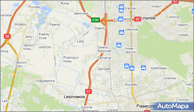 mapa Zamienie gmina Lesznowola, Zamienie gmina Lesznowola na mapie Targeo