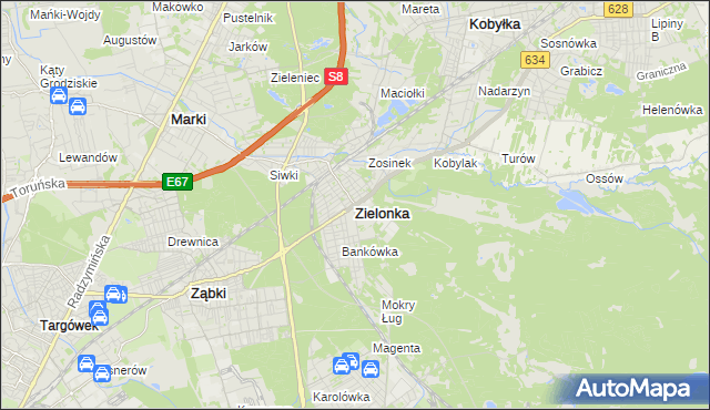 mapa Zielonka powiat wołomiński, Zielonka powiat wołomiński na mapie Targeo
