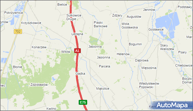 mapa Jasionna gmina Głowno, Jasionna gmina Głowno na mapie Targeo