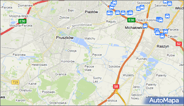 mapa Pęcice, Pęcice na mapie Targeo