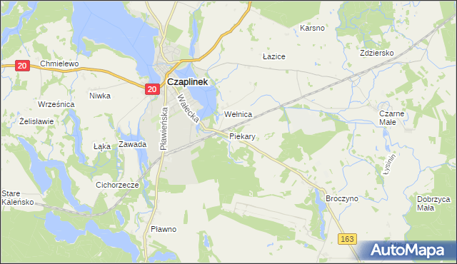 mapa Piekary gmina Czaplinek, Piekary gmina Czaplinek na mapie Targeo