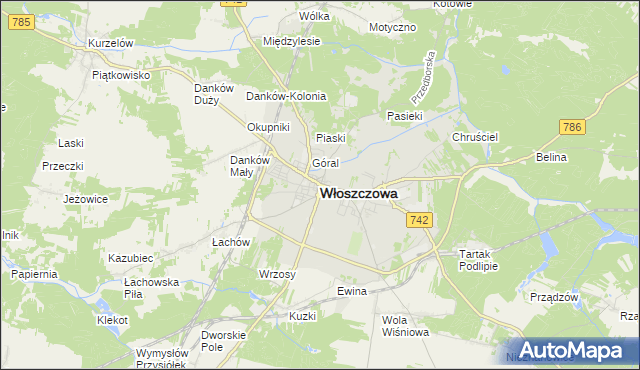 mapa Włoszczowa, Włoszczowa na mapie Targeo