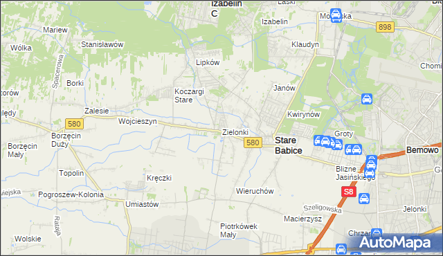 mapa Zielonki gmina Stare Babice, Zielonki gmina Stare Babice na mapie Targeo