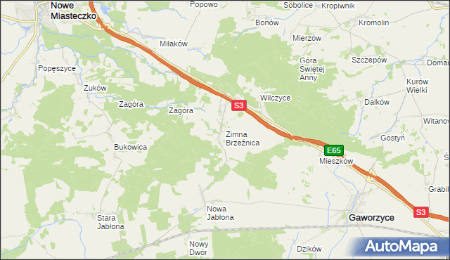 mapa Zimna Brzeźnica, Zimna Brzeźnica na mapie Targeo